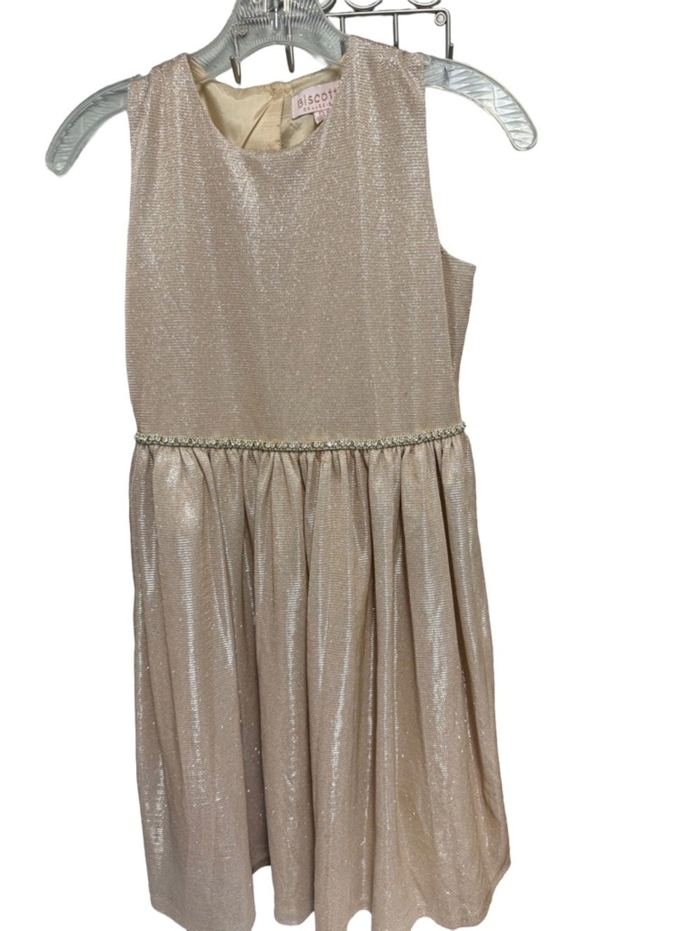 Biscotti Girls Size 12 Sleeveless Gold Toned Metallic Party Dress Jeweled Waist